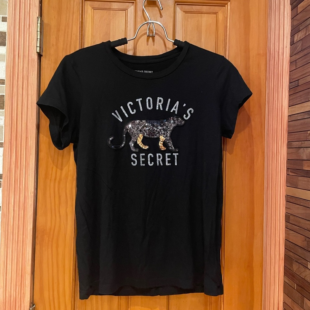 Victoria's Secret Black T-Shirt with Sequin Panther